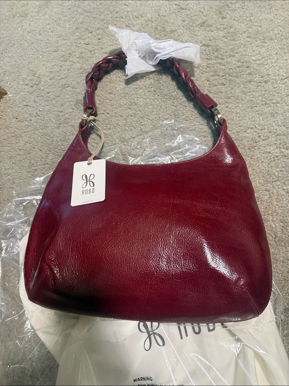 HOBO Braided-Handle Leather bag in Garnet gloss